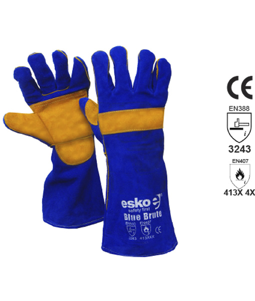 BLUE BRUTE®', Premium Blue/gold welders glove, palm & knuckle bar, Kevlar stitch, 406mm ⋆ Comply
