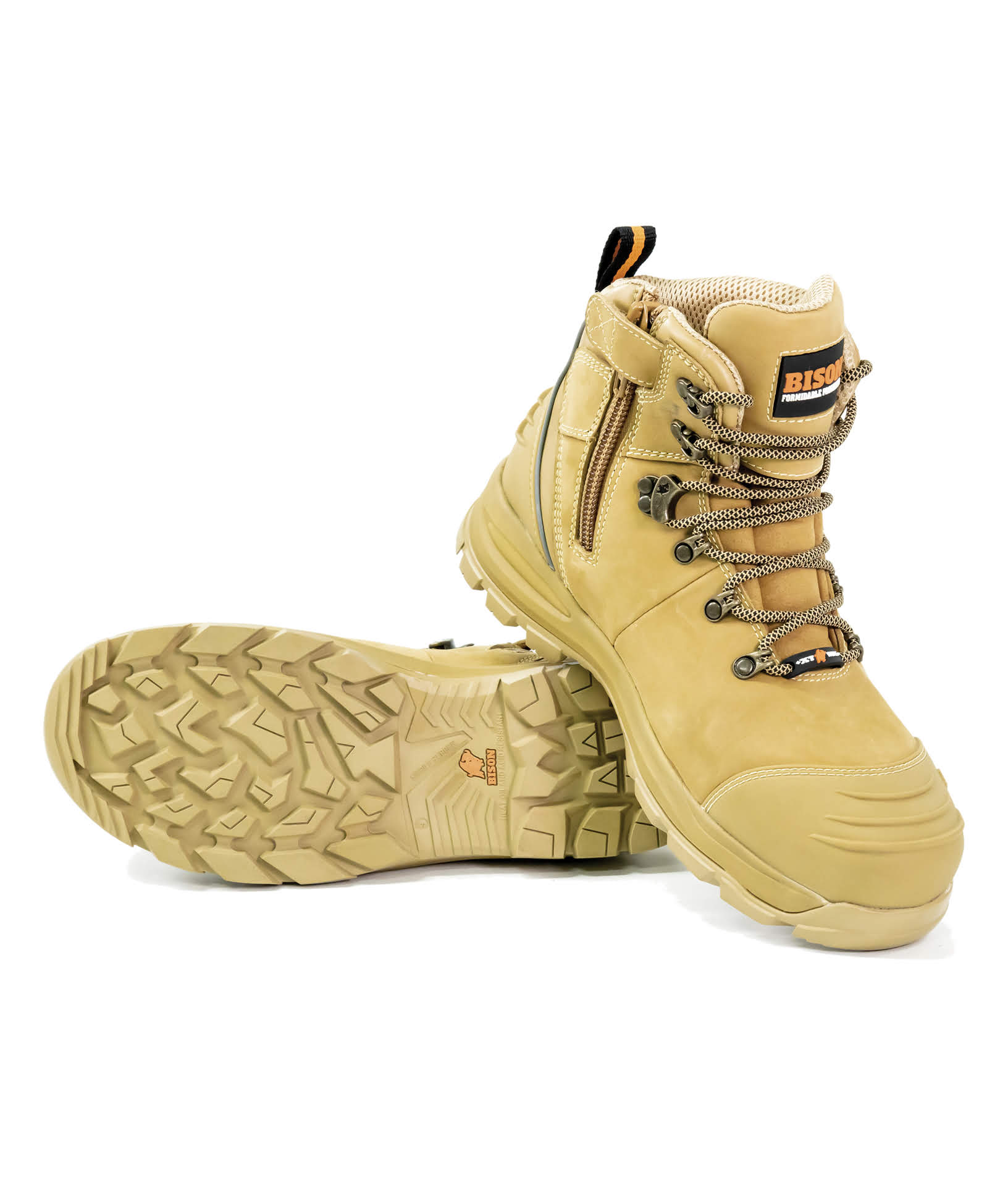 Bison XT Zip Sided Lace Up Safety Boot Wheat